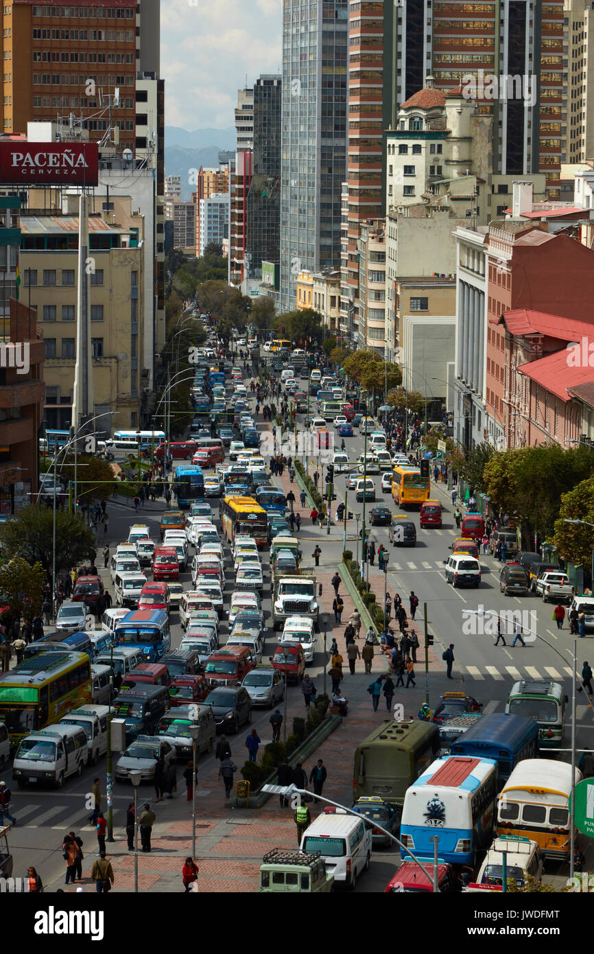 La congestione del traffico, La Paz, Bolivia, Sud America Foto Stock