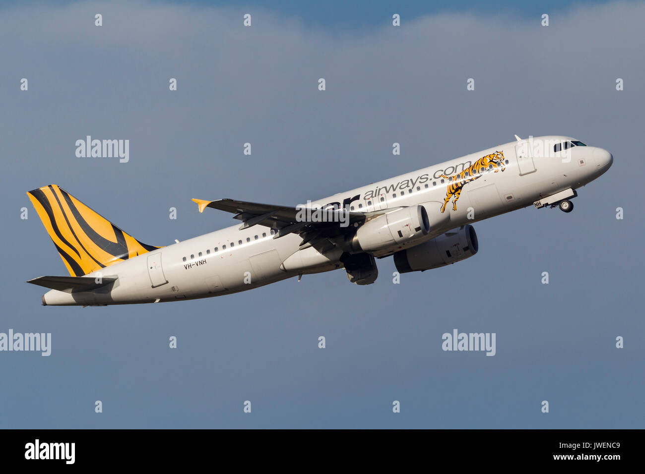 Compagnia aerea a basso costo Tiger Airways Airbus A320-232 VH-vnh partenza da Melbourne Aeroporto internazionale. Foto Stock