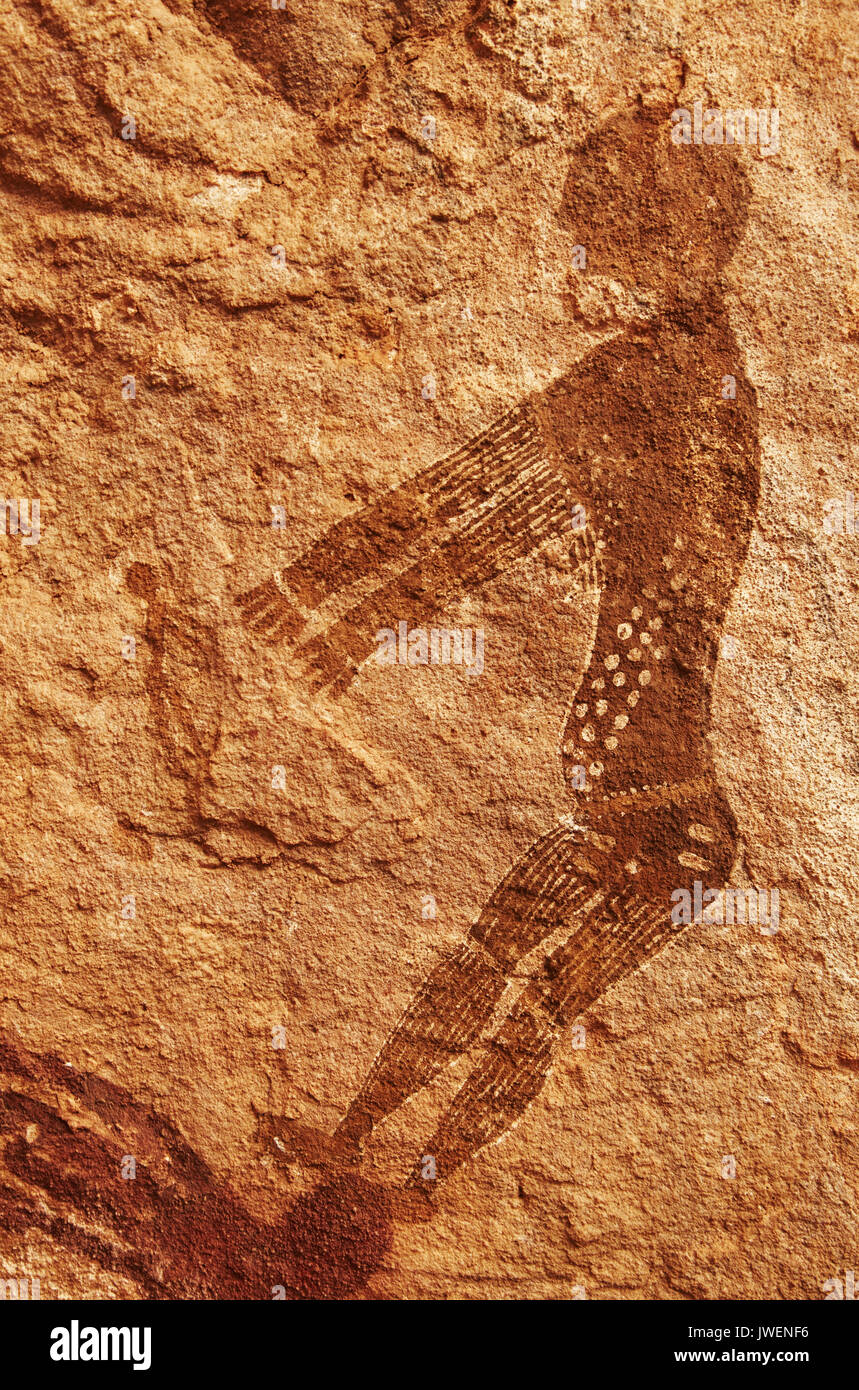 Famoso preistorico di pitture rupestri del Tassili n'Ajjer, Algeria Foto Stock