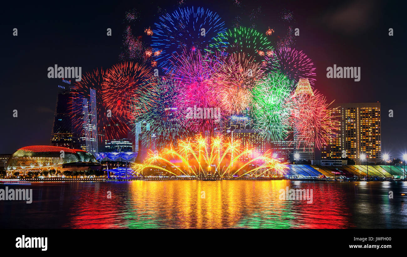 Fuochi d'artificio in Singapore. Foto Stock