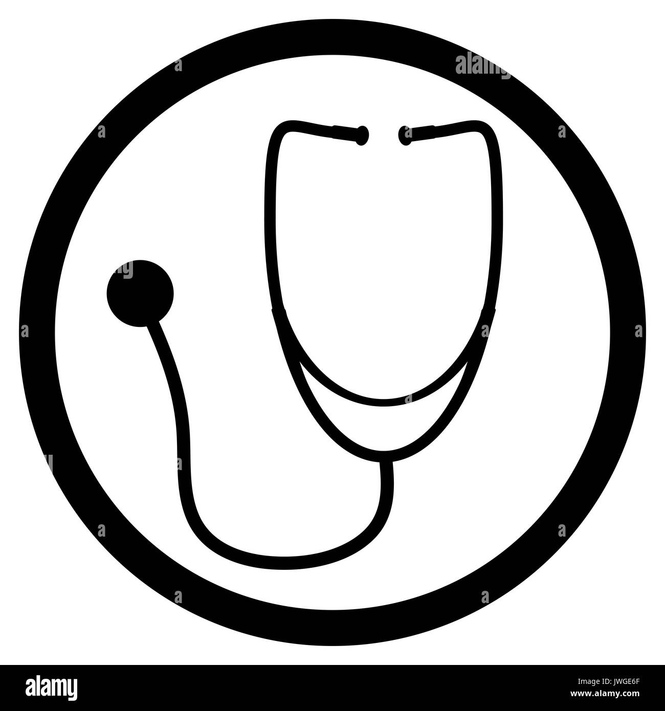 Uno stetoscopio in bianco nero icona. Vettore isolato di uno stetoscopio, medico icona dello stetoscopio per il settore sanitario illustrazione Foto Stock