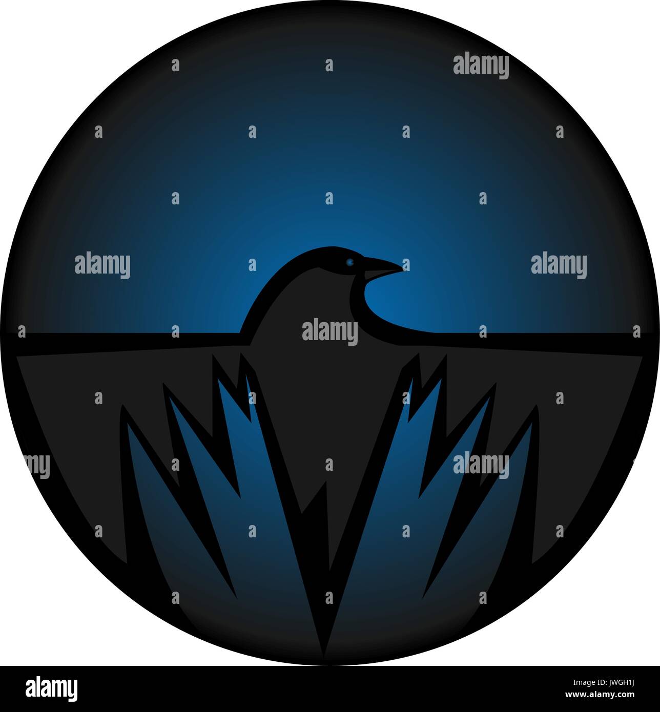 Crow occhio e ali icona cerchio blu Illustrazione Vettoriale
