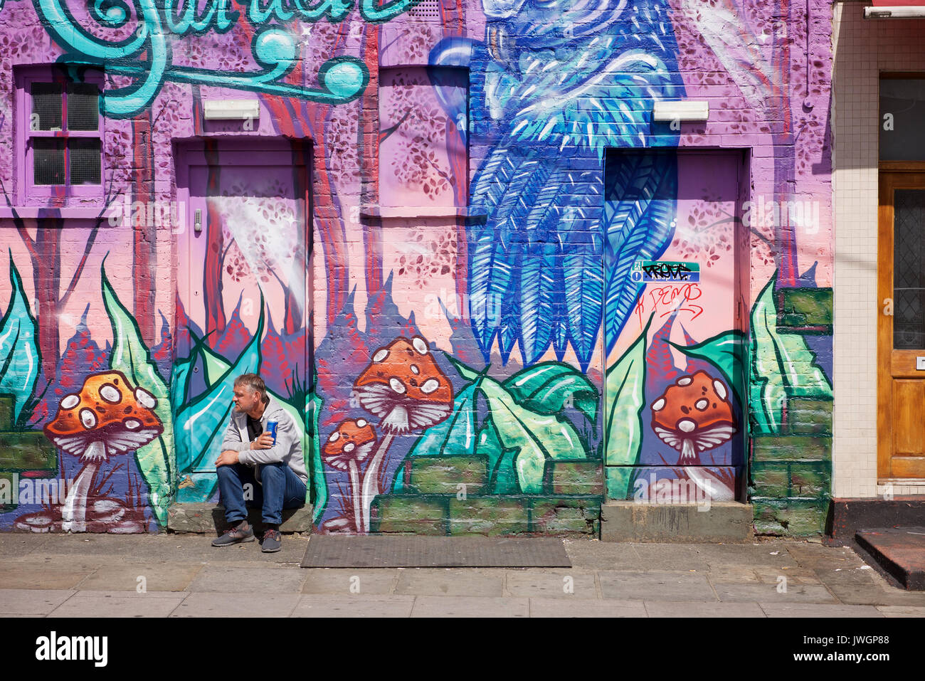 Graffiti arte in Buck Street, Camden, London Foto Stock