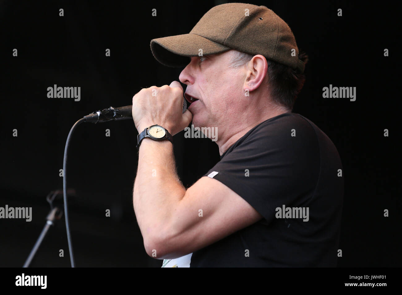 Rochdale, Regno Unito. 12 Agosto, 2017. Tom Hingley ex cantante con i tappeti Inspiral fronti un tribute band, il Kar animali domestici, Rochdale, 12 Agosto, 2017 (C)Barbara Cook/Alamy Live News Credito: Barbara Cook/Alamy Live News Foto Stock