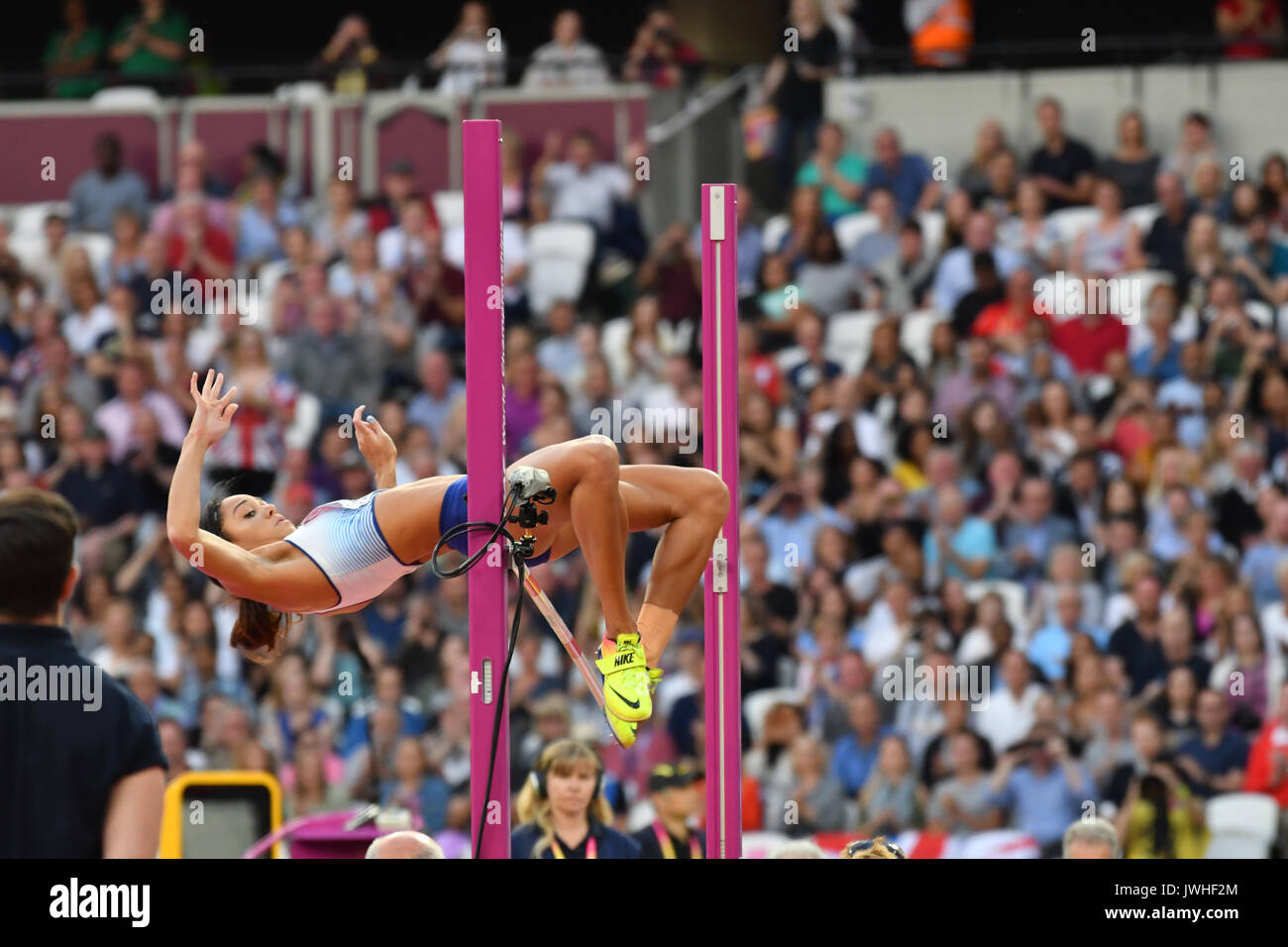 Queen Elizabeth Park, London, Regno Unito. Il 12 agosto 2017. IAAF Campionati del mondo. Giorno 9. Donna, salto in alto Finale. Katerina Johnson-Thompson (GBR) Foto Stock