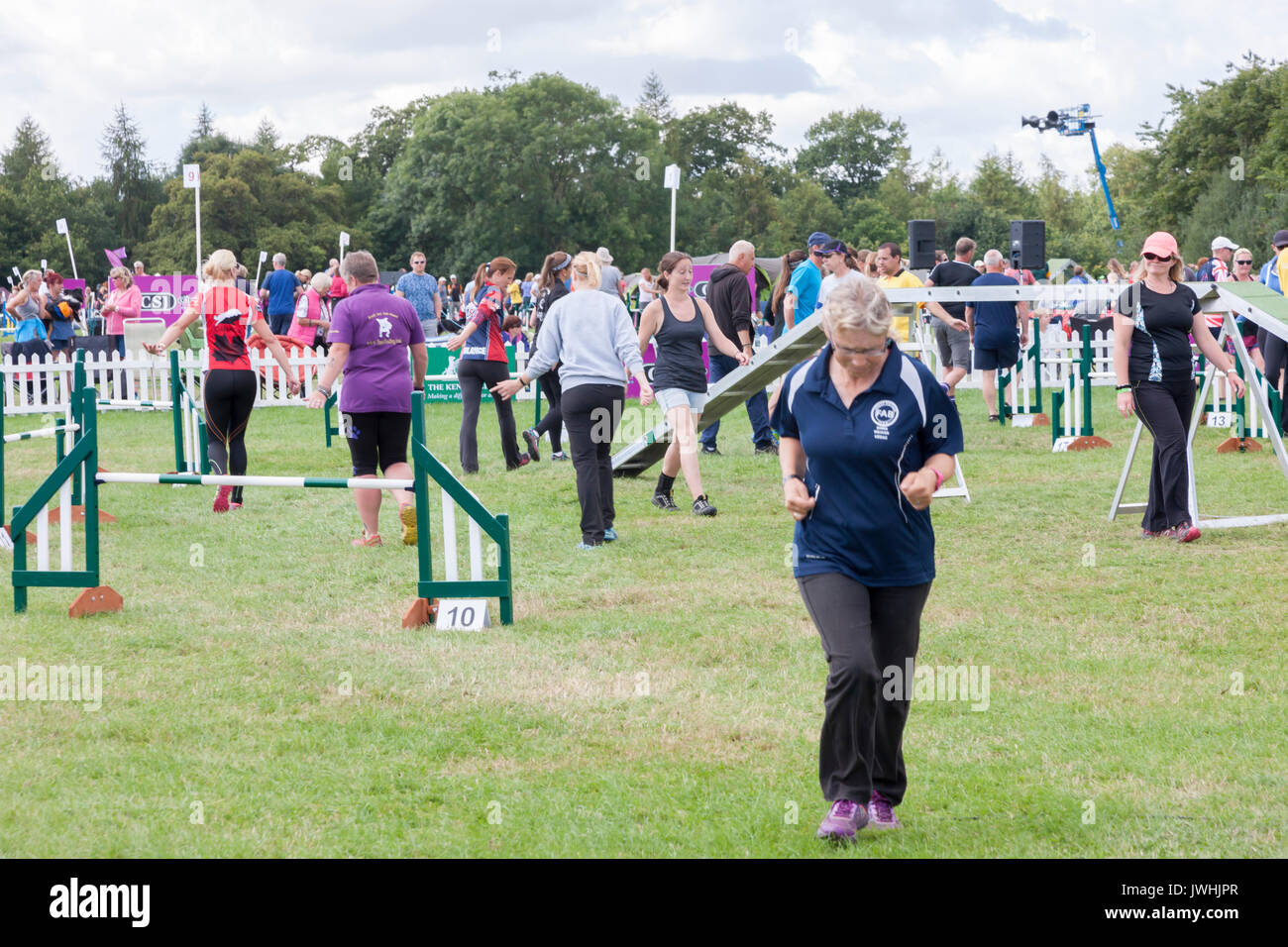 Rockingham, Northamptonshire, U.K.13 agosto 2017. Kennel Club International Dog agilità Festival l'ultimo giorno, i gestori a piedi il corso prima di iniziare un concorso, l'evento è aperto a tutti i tipi di cani, di credito: Keith J Smith./Alamy Live News Foto Stock