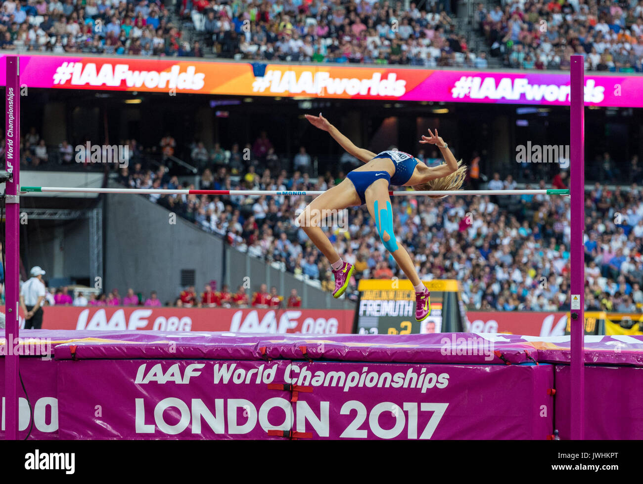 Londra, Regno Unito. 12 Ago, 2017. Levchenko Yuliia, Ucraina, le donne salto in alto finale del giorno nove della IAAF London 2017 Campionati del mondo presso il London Stadium. Credito: Paolo Davey/Alamy Live News Foto Stock