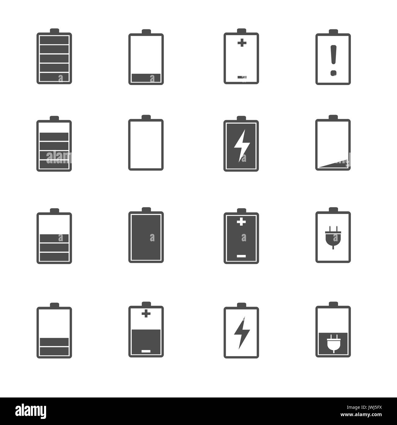 Livello di carica della batteria set di icone vettore Foto Stock
