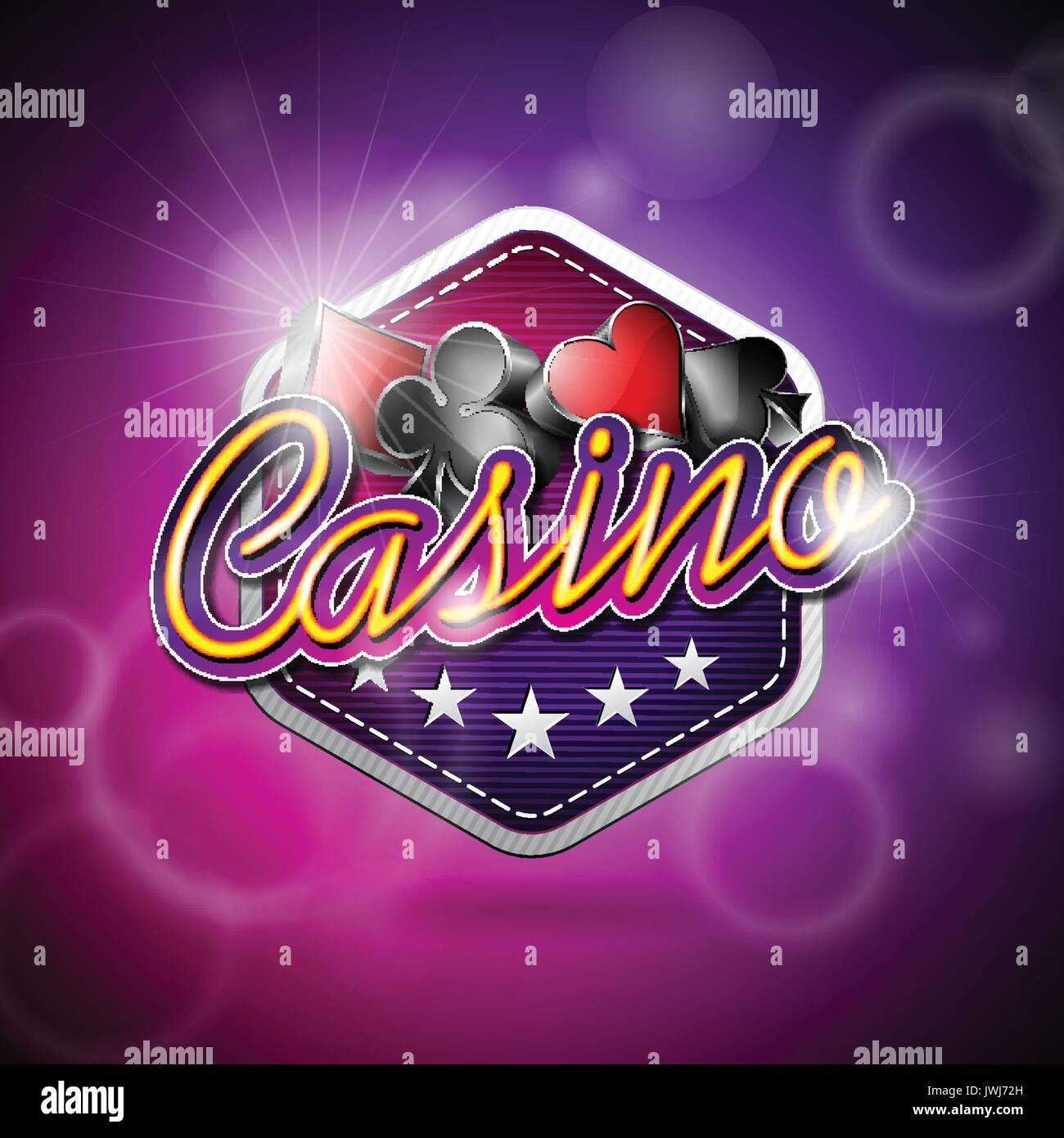 Illustrazione Vettoriale su un tema di casinò poker con simboli e testi lucido su sfondo astratto. EPS 10 design Illustrazione Vettoriale