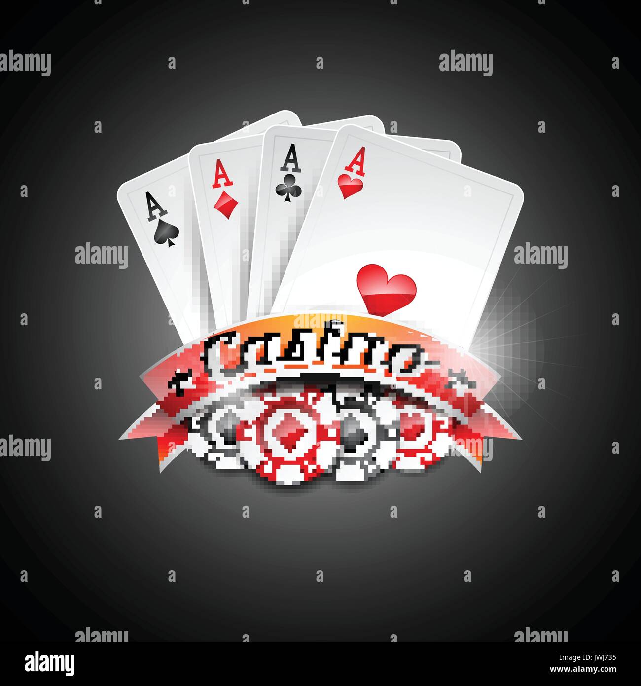 Illustrazione Vettoriale su un tema di casinò con simboli di poker e carte da poker su sfondo scuro. EPS 10 design Illustrazione Vettoriale