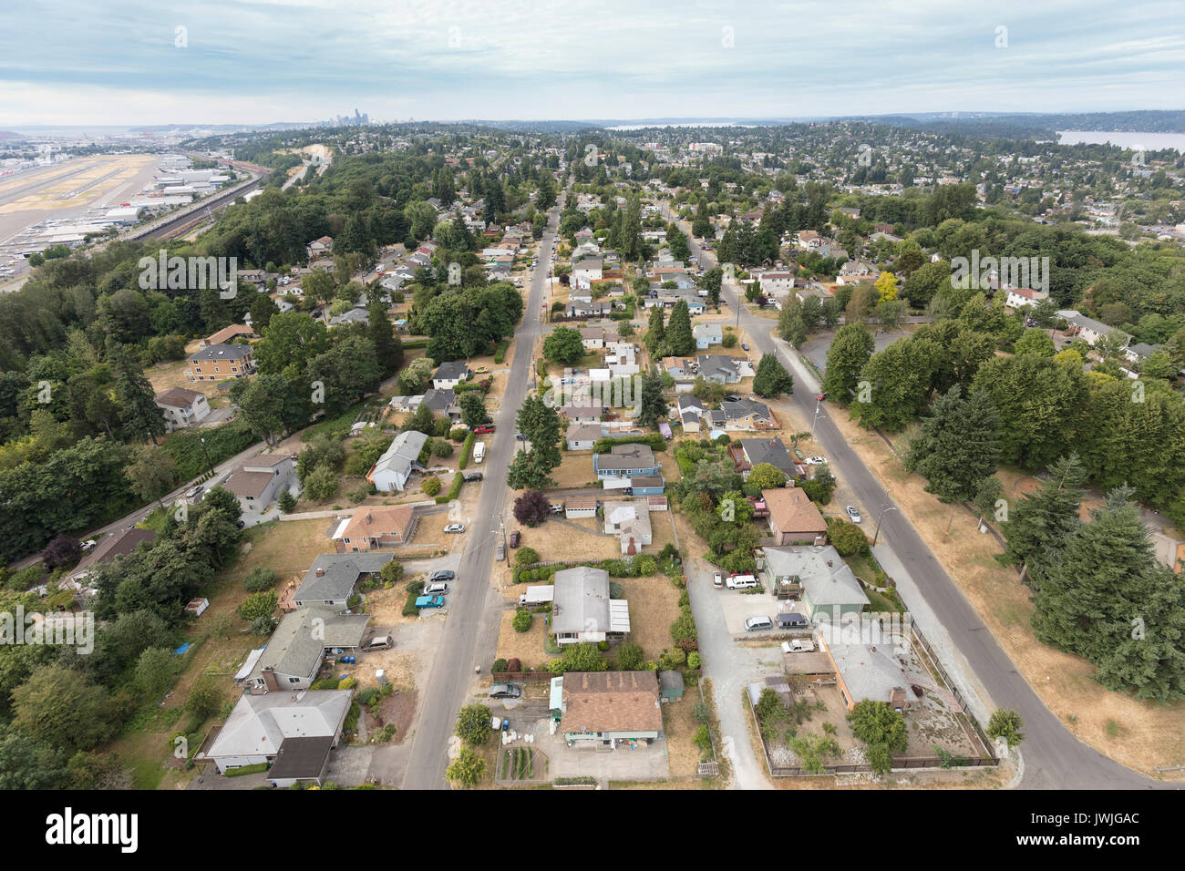 Vista aerea di Ranieri valle intorno 38th Ave S e faro Ave South, WA, Stati Uniti d'America Foto Stock