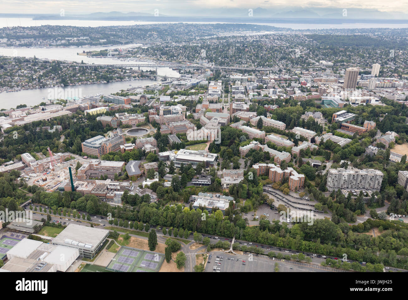 Vista aerea dell' Università di Washington, Seattle, nello Stato di Washington, USA Foto Stock