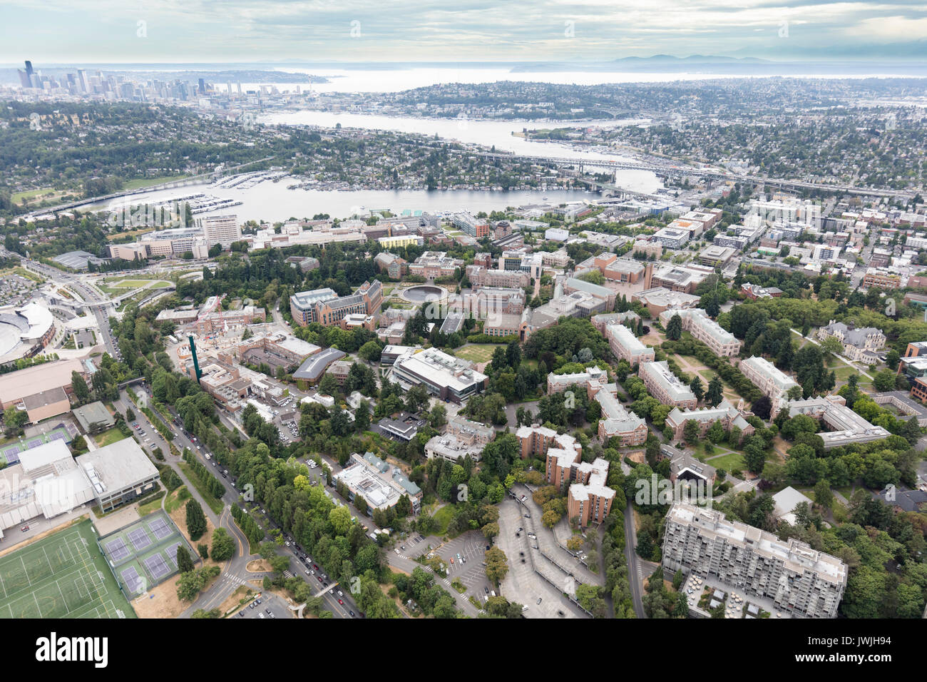 Vista aerea dell' Università di Washington, Seattle, nello Stato di Washington, USA Foto Stock