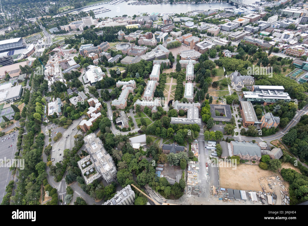 Vista aerea dell' Università di Washington, Seattle, nello Stato di Washington, USA Foto Stock