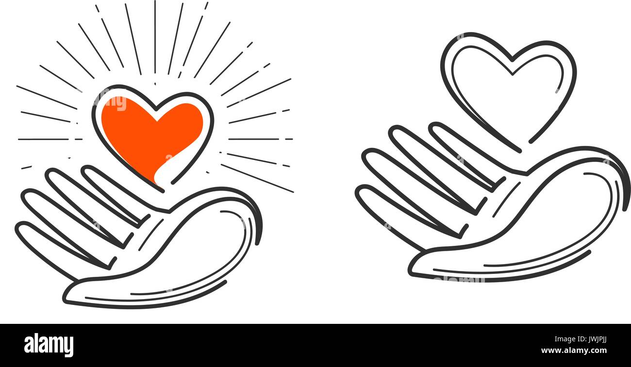 La carità, vita, amore, salute logo. Cuore in mano Icona o simbolo. Illustrazione Vettoriale Illustrazione Vettoriale