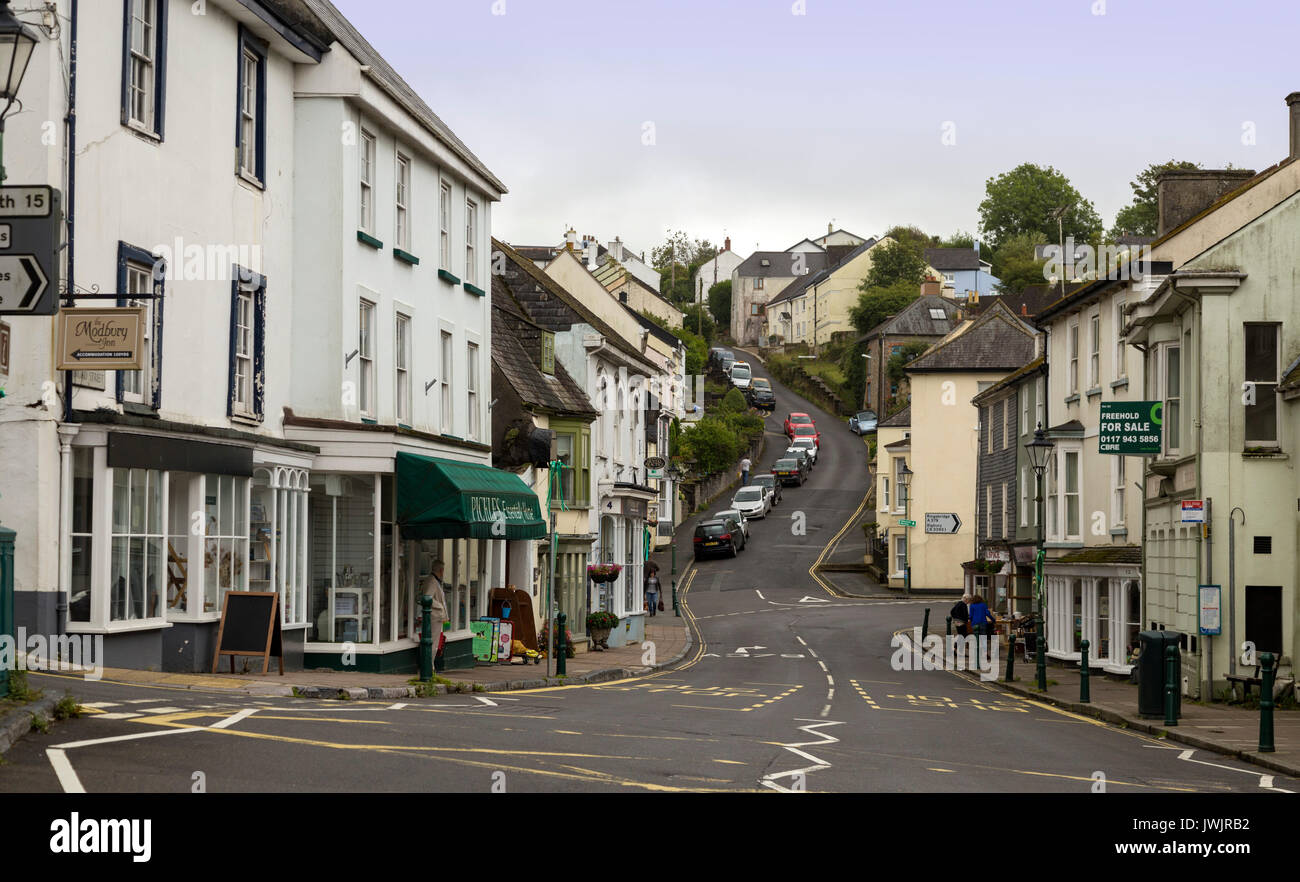 Galpin Street,Modbury, Devon, una storica città mercato nel sud del distretto prosciutti Foto Stock