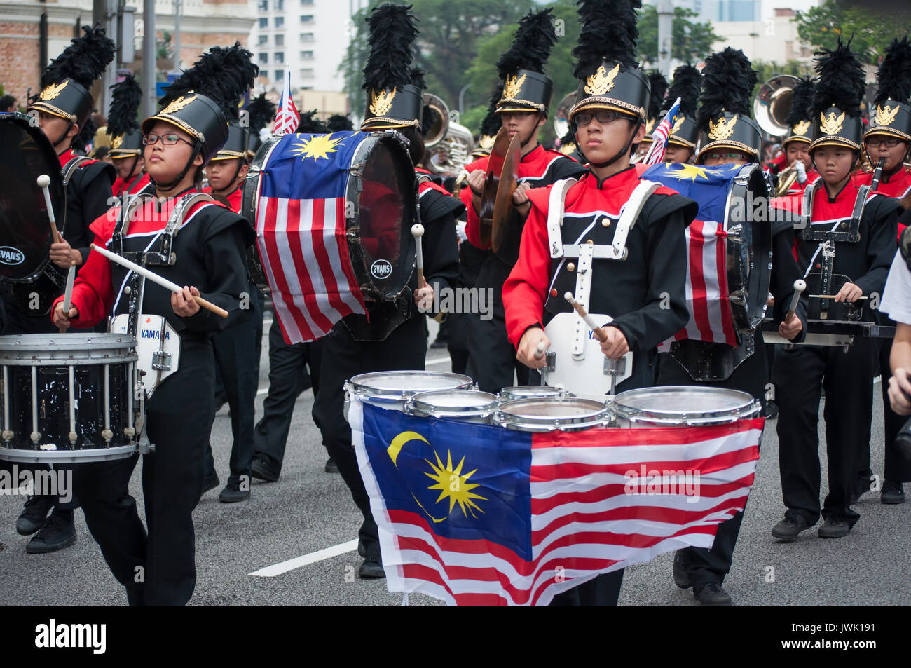Kuala Lumpur, Malesia - 31 agosto 2014: Marching Band durante la Malaysia ha 57th Giorno Di Indipendenza parata tenutasi in piazza Merdeka, Kuala Lumpur. Foto Stock