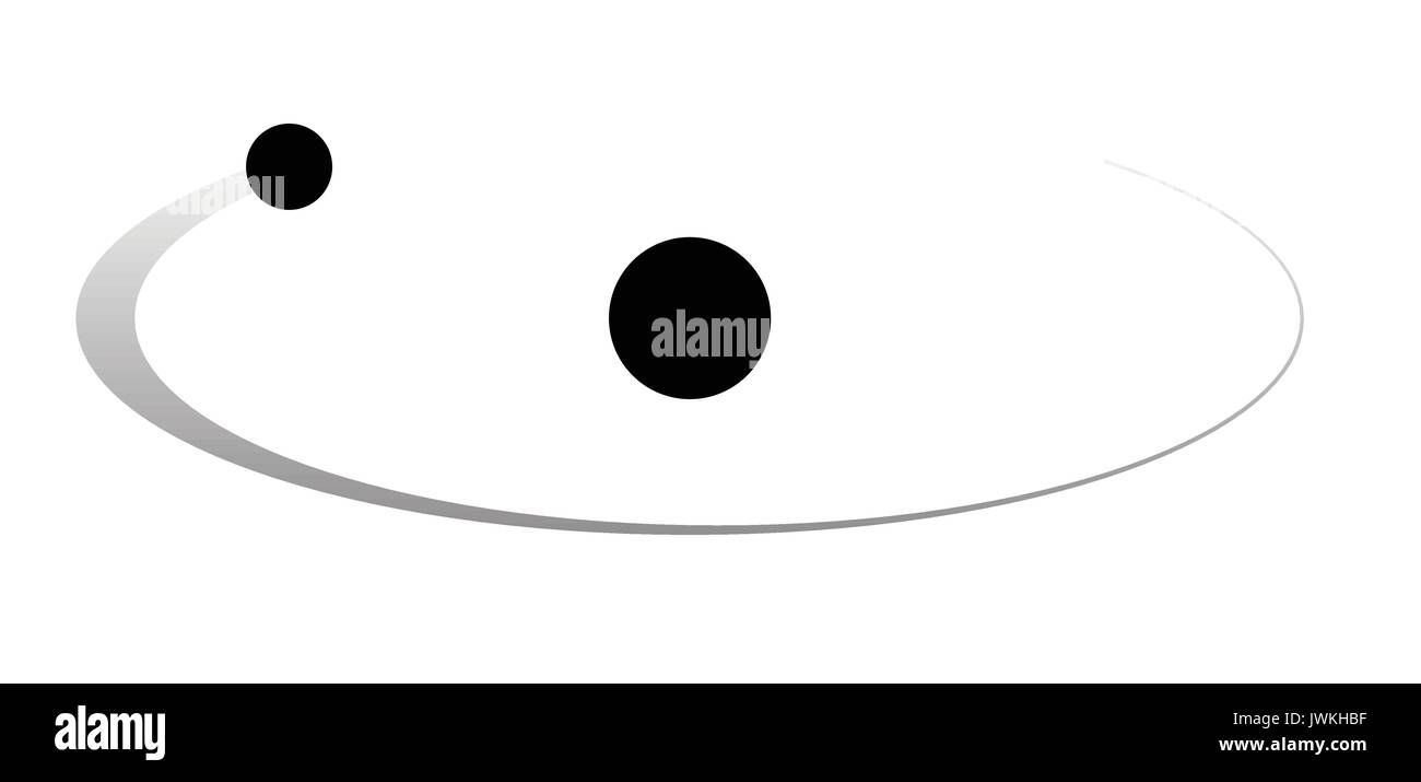 Abstract atom con un elettrone orbitante e il loro percorso su uno sfondo bianco Illustrazione Vettoriale