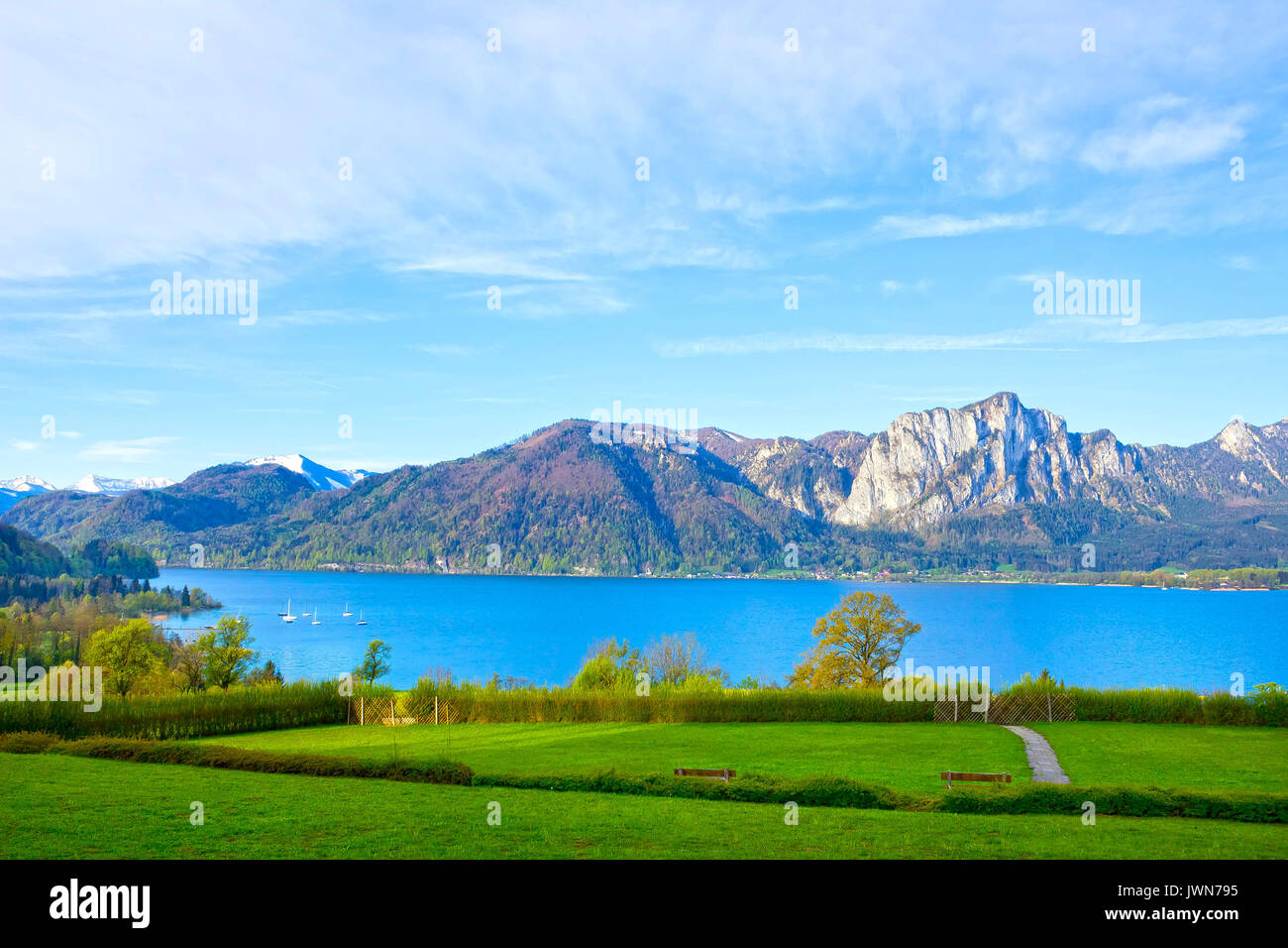 Bellissimo il paesaggio con le Alpi, Salzburger Land, Austria Foto Stock