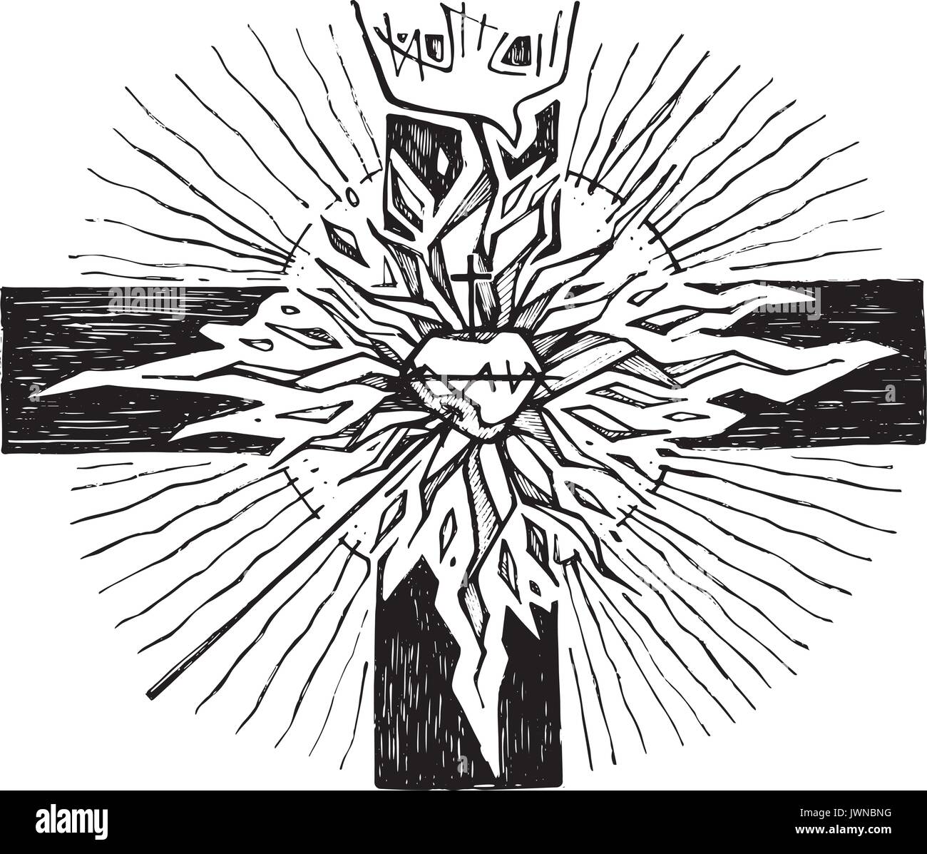 Disegnata a mano inchiostro illustrazione vettoriale o di disegno di un religioso cristiano croce e simboli Illustrazione Vettoriale
