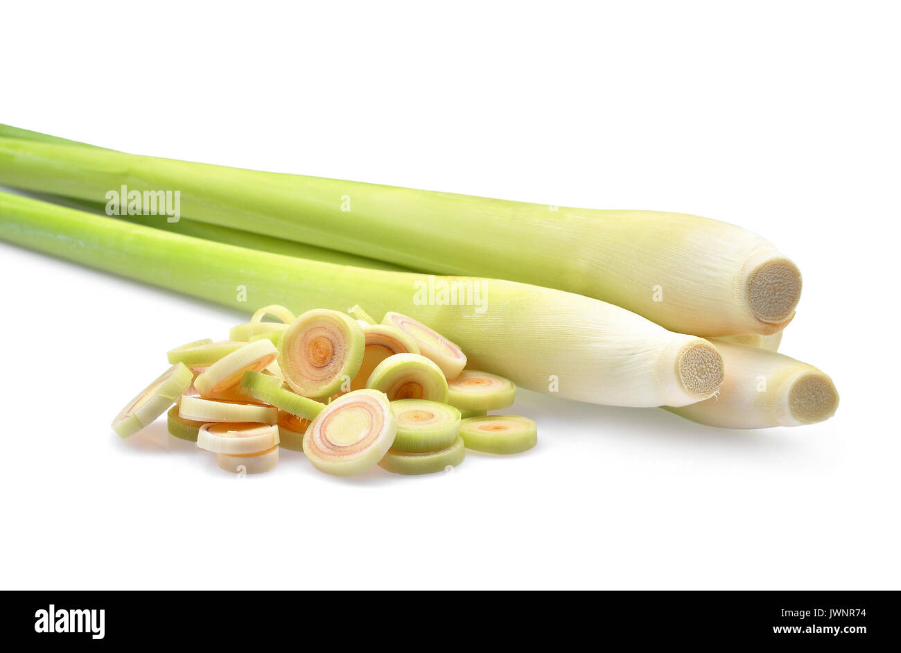 La citronella fresca con fetta isolati su sfondo bianco Foto Stock