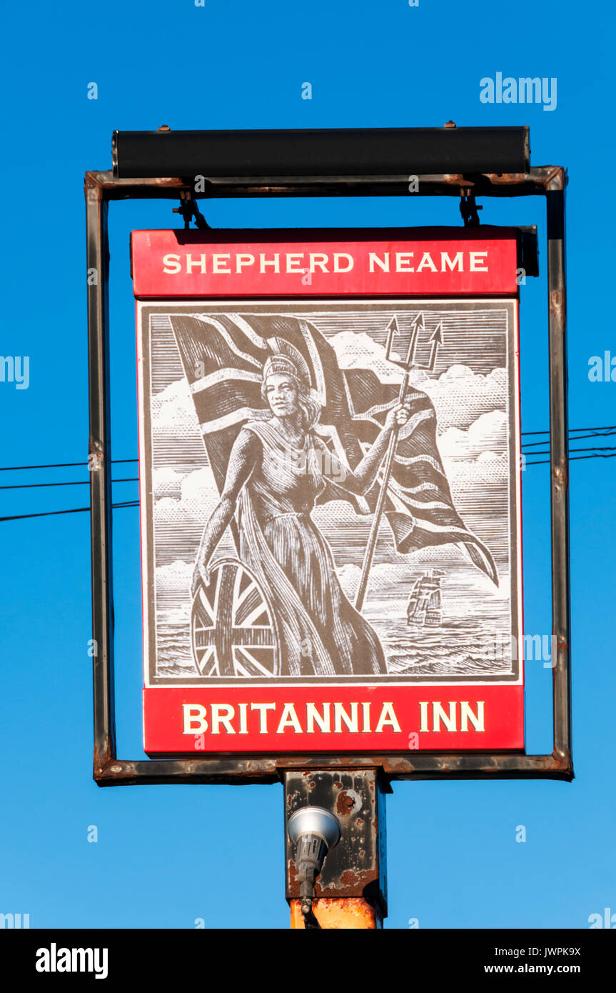 Il pub per firmare il Britannia Inn at Dungeness nel Kent. Foto Stock