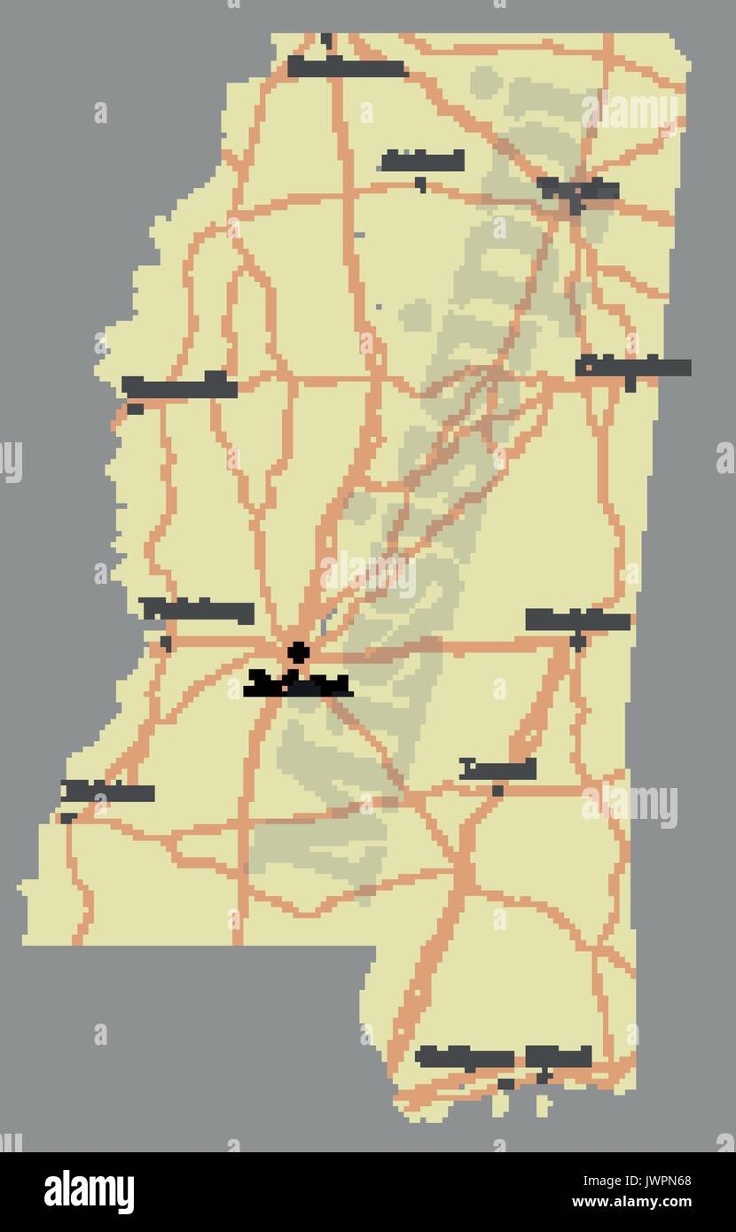 La Mississippi vettore preciso esatto stato dettagliata mappa con l'assistenza della Comunità e Attiva icone pastello originale illustrazione. Stati Uniti d'Amer Illustrazione Vettoriale