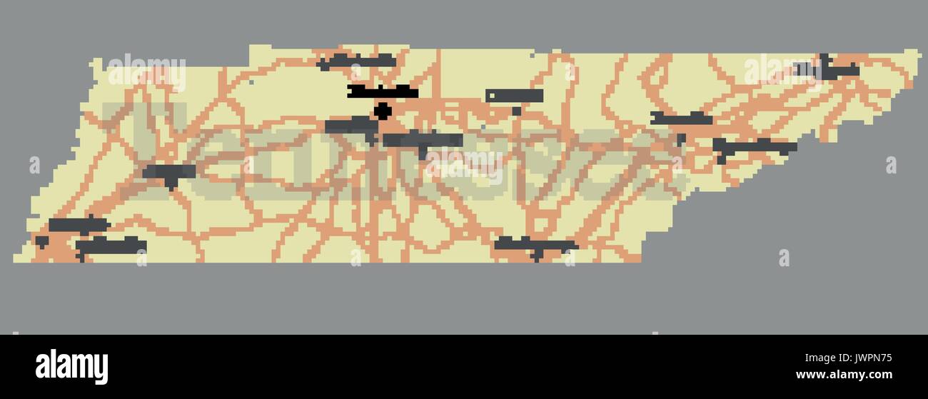 Tennessee vettore mappa dello stato con l'assistenza della Comunità e Attiva icone pastello originale illustrazione isolato su sfondo grigio. Illustrazione Vettoriale