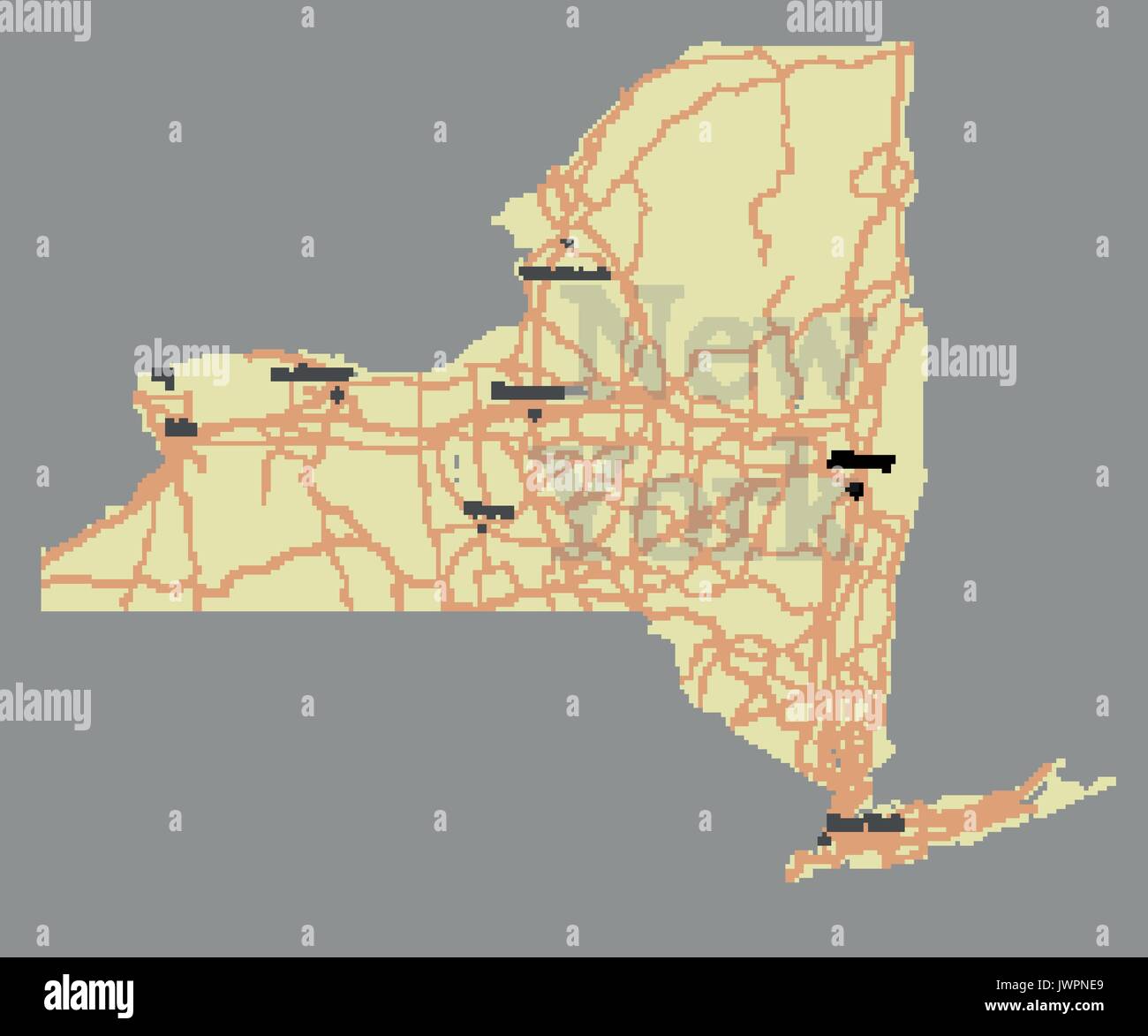 New York City vettore preciso esatto stato dettagliata mappa con l'assistenza della Comunità e Attiva icone pastello originale illustrazione. Stati Uniti d'Am Illustrazione Vettoriale