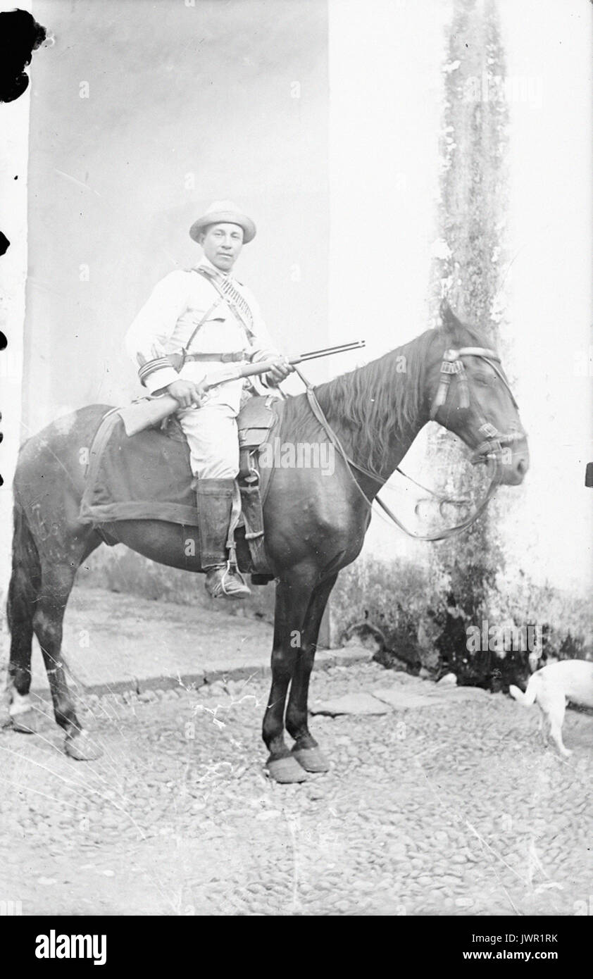 Soldato armato a cavallo Foto Stock