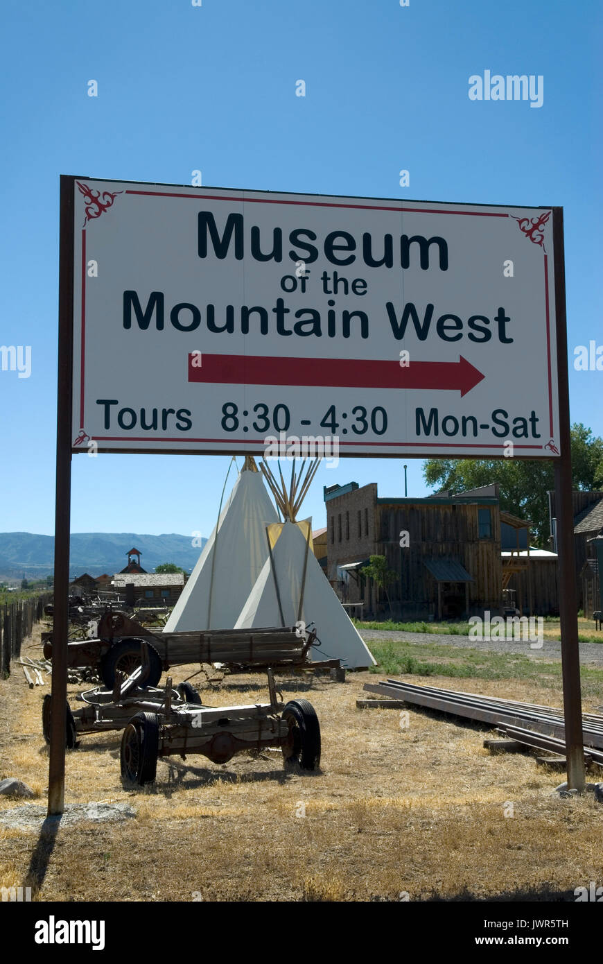 Museo della Montagna segno Ovest Montrose Colorado negli Stati Uniti. Foto Stock
