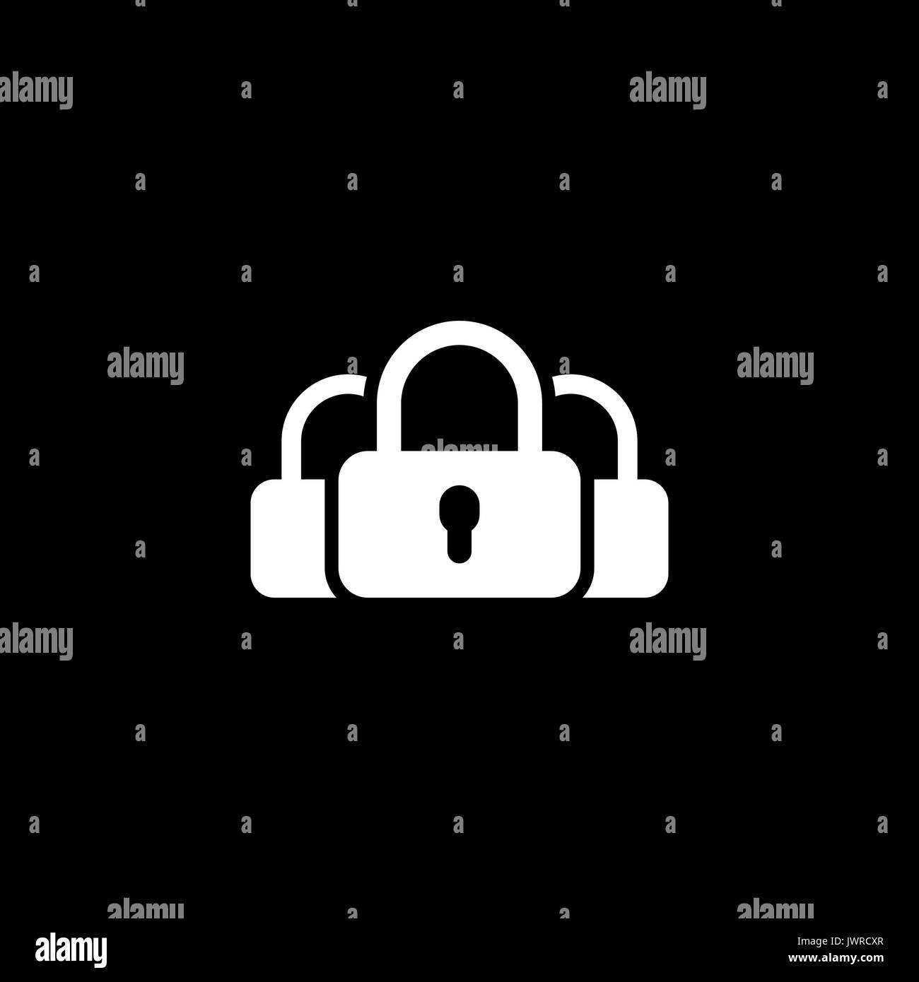 Multikey Security Services e la relativa icona. Design piatto. Illustrazione Vettoriale
