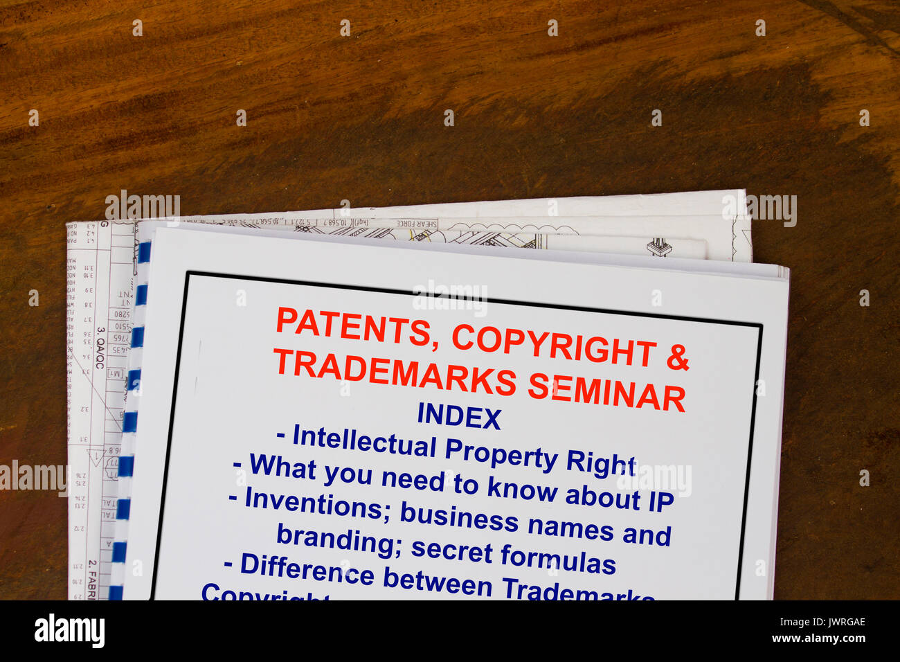 Brevetti, copyright e trademark seminario- completare con indice di argomento Foto Stock