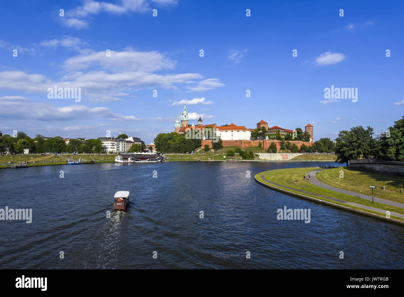 Cracovia, fiume Weichsel, Royal Palace di Wawel Foto Stock