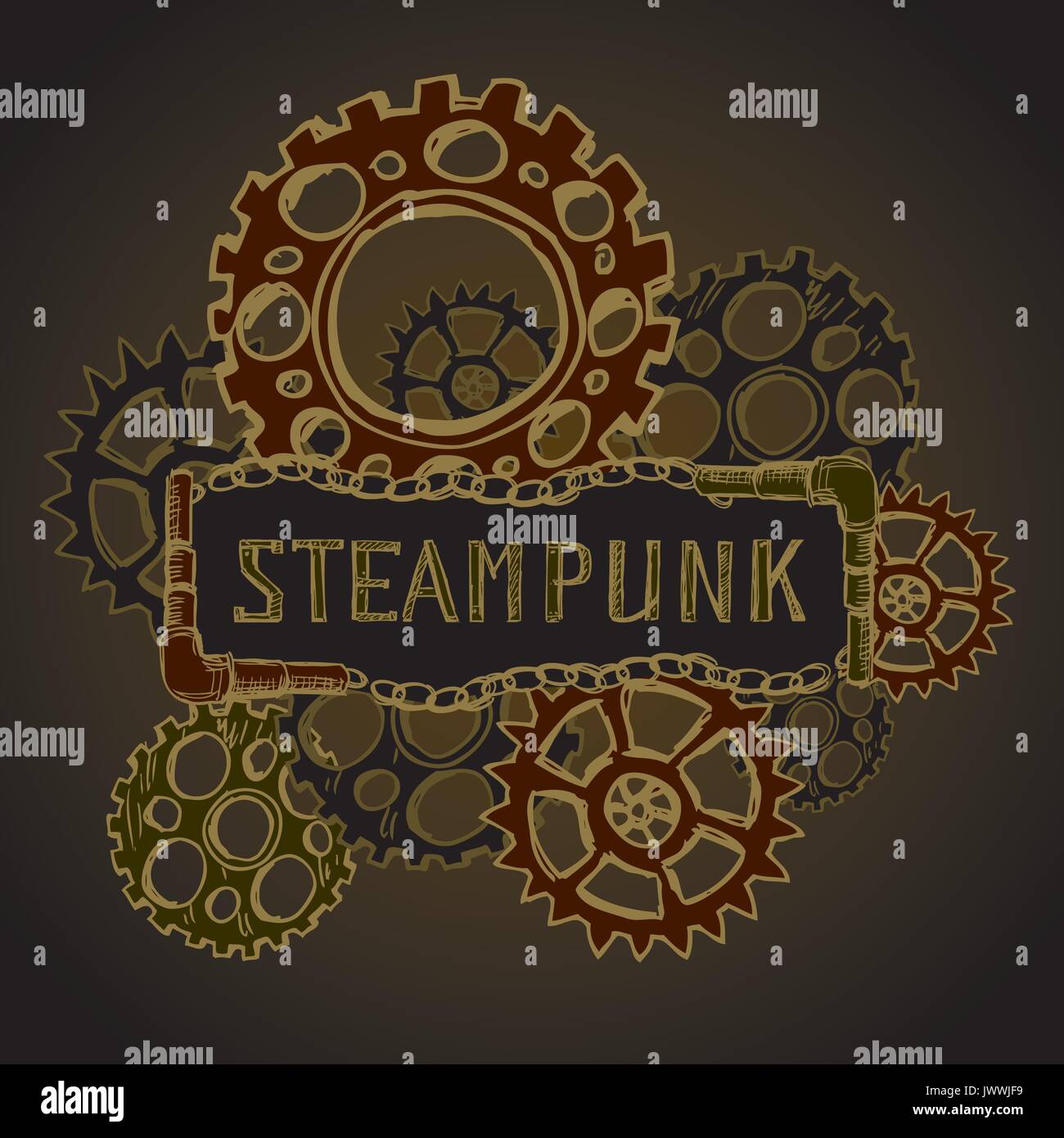 Ingranaggi in acciaio, steampunk, del disegno a mano, illustrazione vettoriale Illustrazione Vettoriale