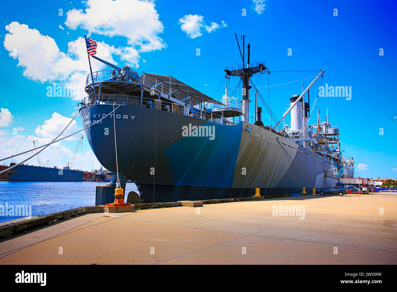 Vittoria americana WW2 truppa nave nel porto di Tampa Bay FL, Stati Uniti d'America Foto Stock