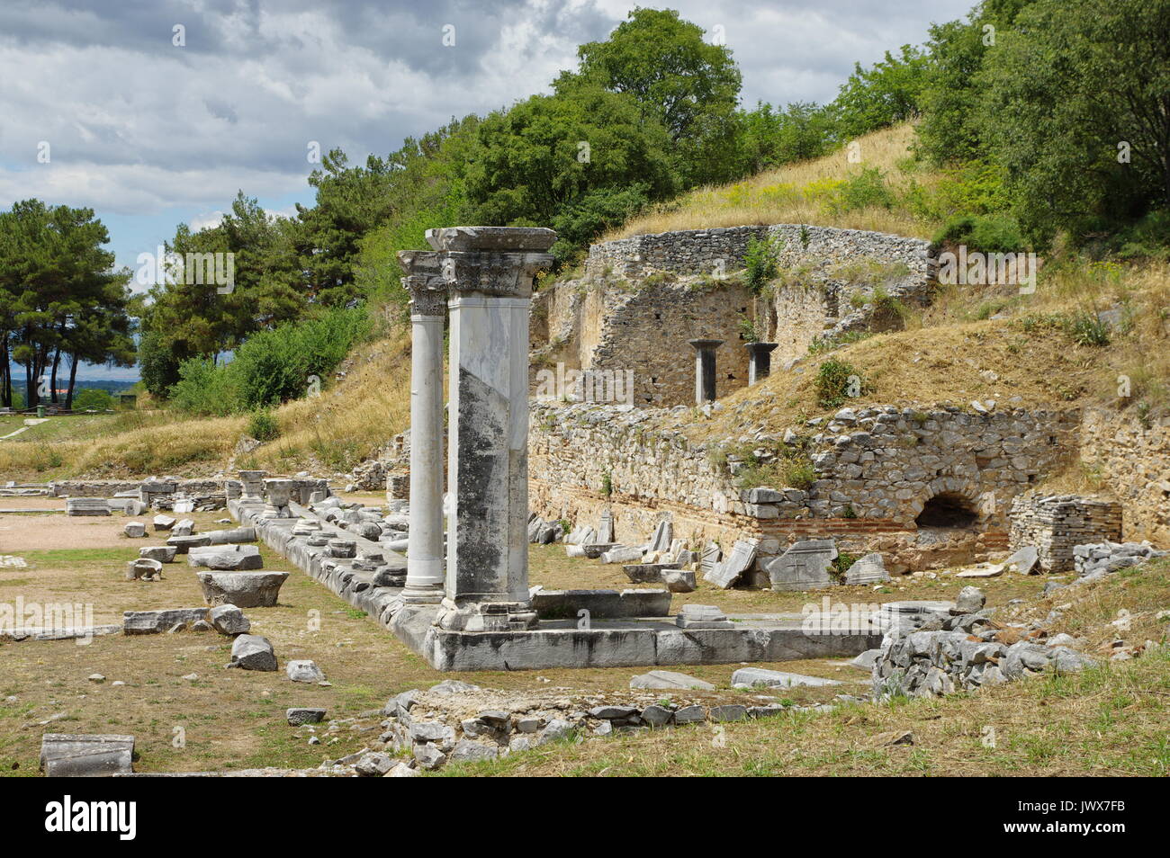 Rovine di Filippi, città fondata nel IV secolo A.C. , poi la colonia romana. San Paolo fondò qui la prima comunità cristiana in Europa. Foto Stock