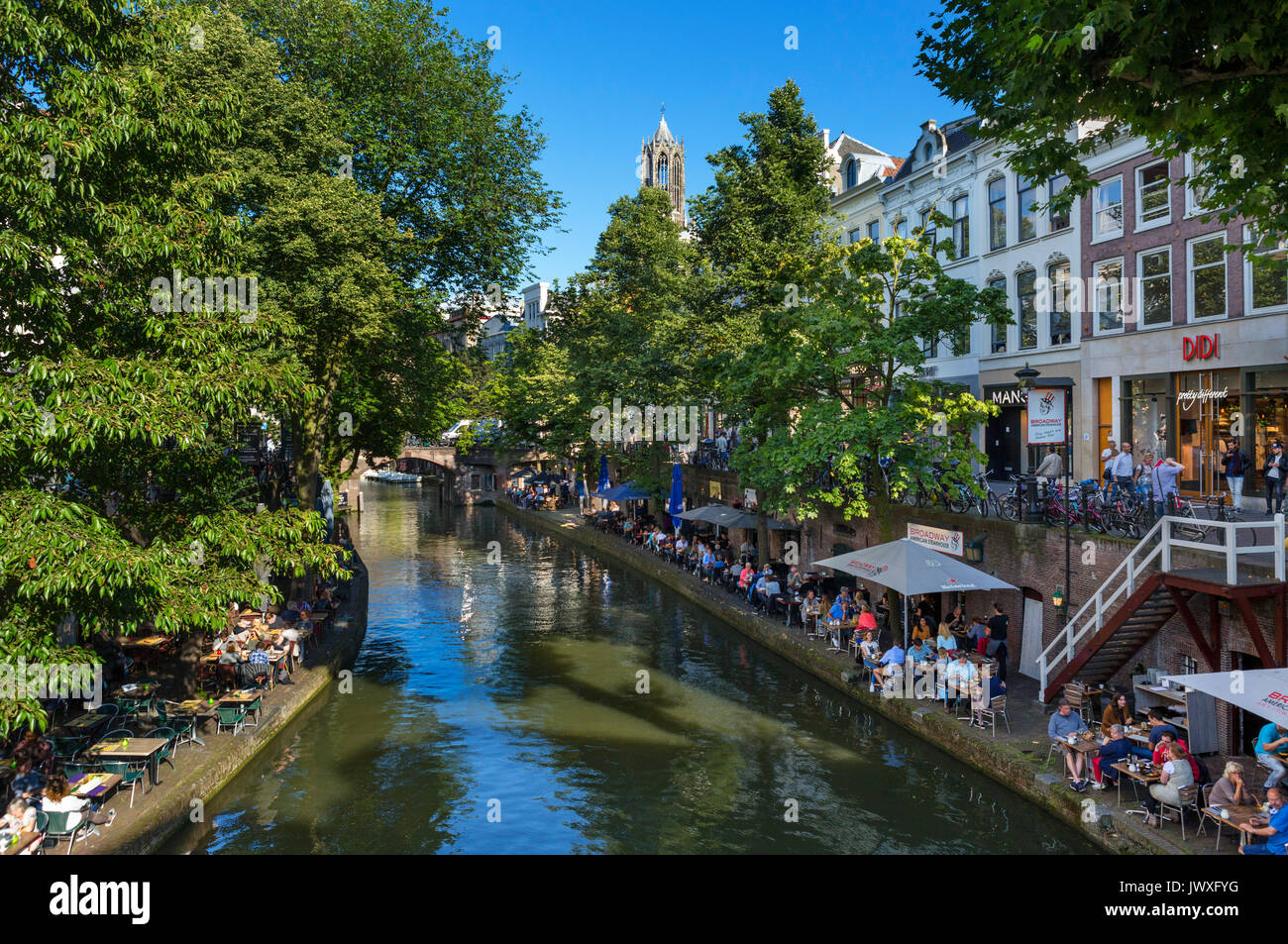 Ristorante a fianco del Oudegracht (vecchio canale), Utrecht, Paesi Bassi Foto Stock