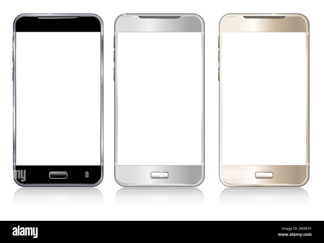 Telefono cellulare Mobile Smart nero, argento e oro Foto Stock