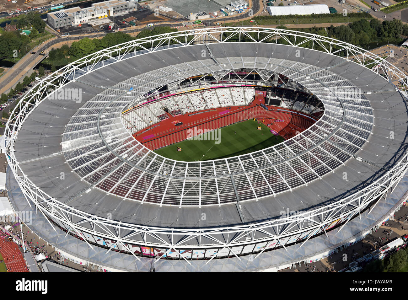 Vista aerea del London Stadium, Queen Elizabeth Park, London, Regno Unito Foto Stock