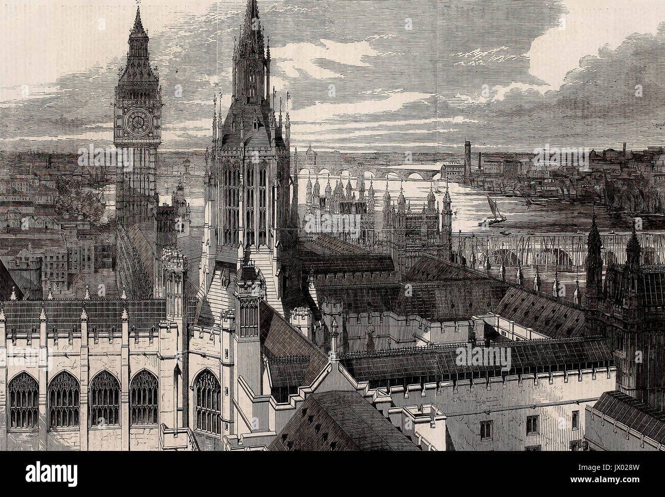 Tetti delle case del Parlamento come vista dalla torre di Victoria, 1860 Foto Stock