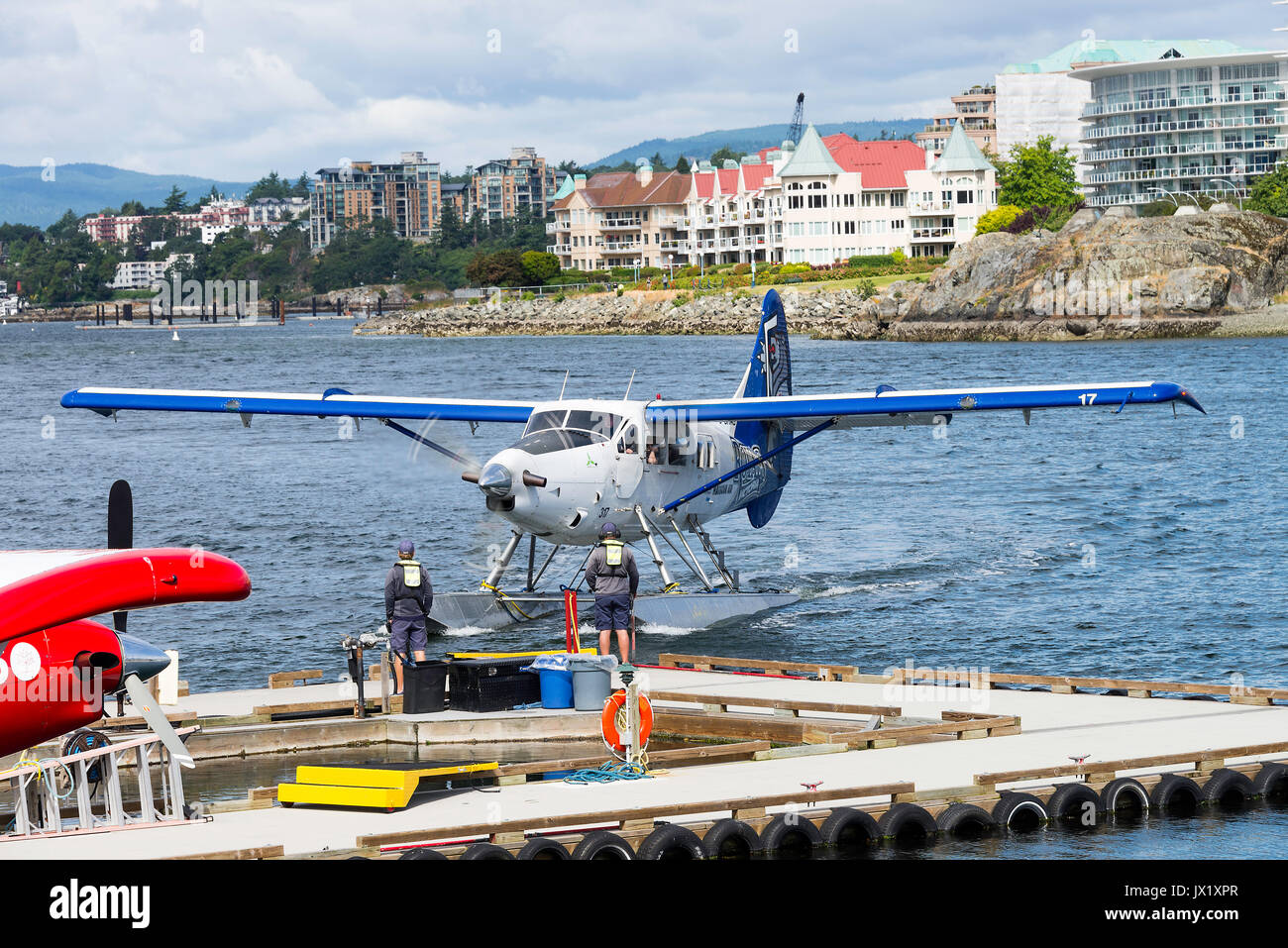 Idrovolanti colorato nella zona del Porto Interno di Victoria con traghetti e battelli sull'Isola di Vancouver British Columbia Canada Foto Stock