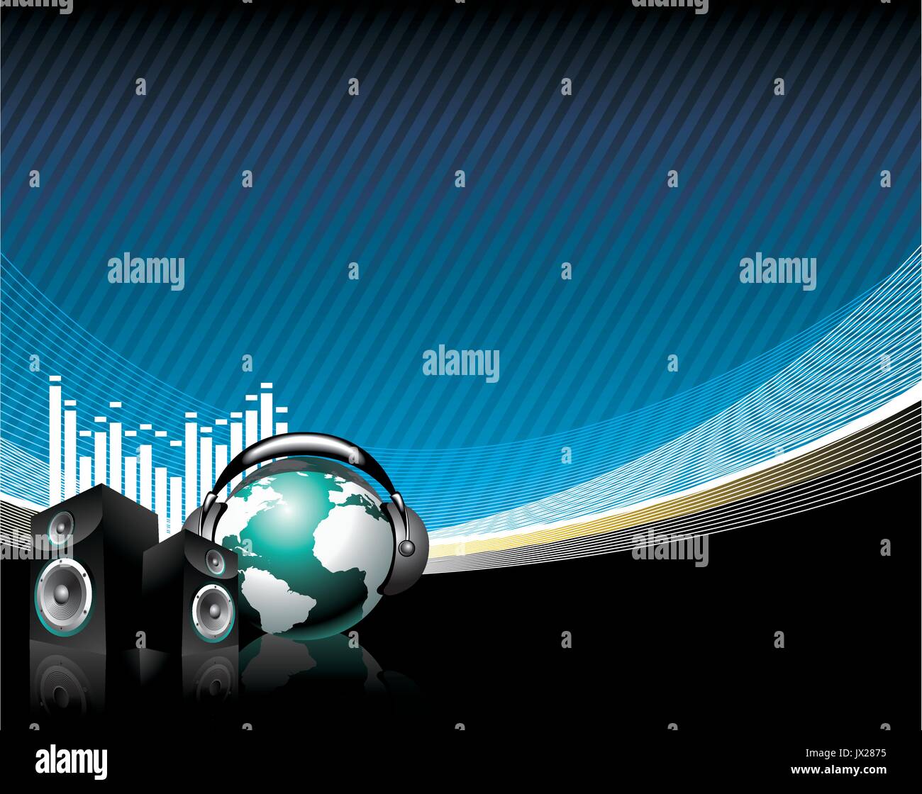 Illustrazione di musica con altoparlante e il mondo Illustrazione Vettoriale