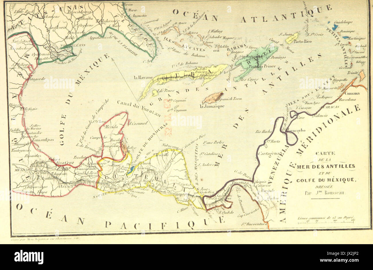 Carte de la Mer des Antilles et du Golfe du Mexique Foto Stock