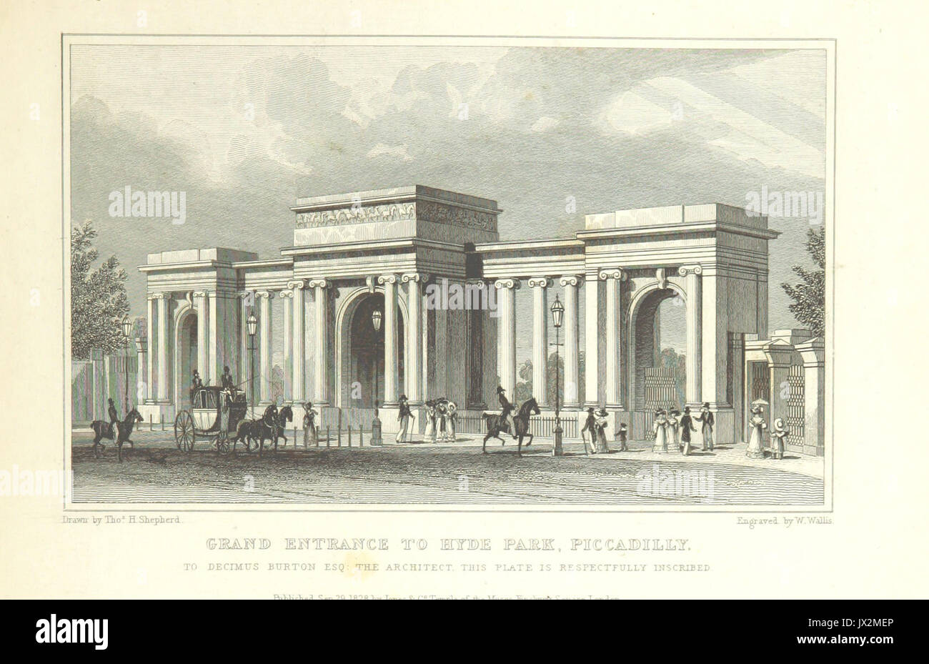 Grande entrata a Hyde Park, Pastore di Piccadilly e Metropolitan miglioramenti (1828), p215 Foto Stock