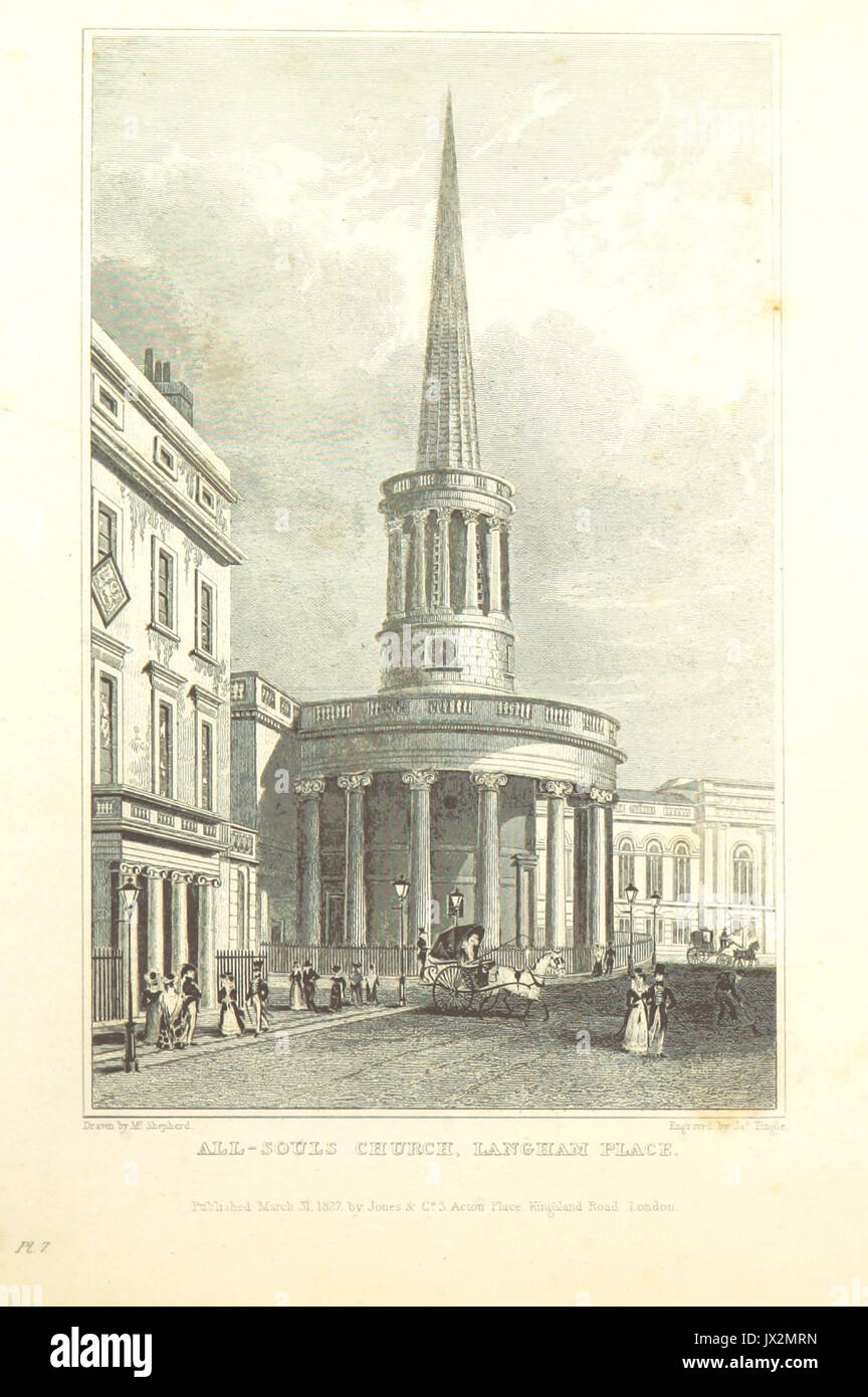 Tutte le anime Chiesa, Langham Place Pastore, Metropolitan miglioramenti (1828), p336 Foto Stock