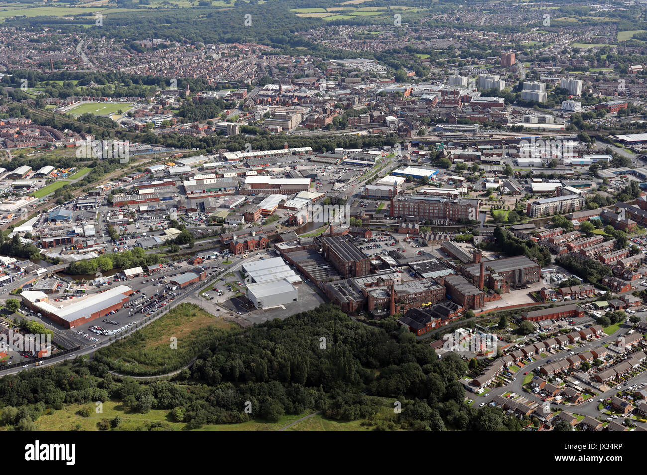 Vista aerea del Wigan Town Center, Lancashire, Regno Unito Foto Stock