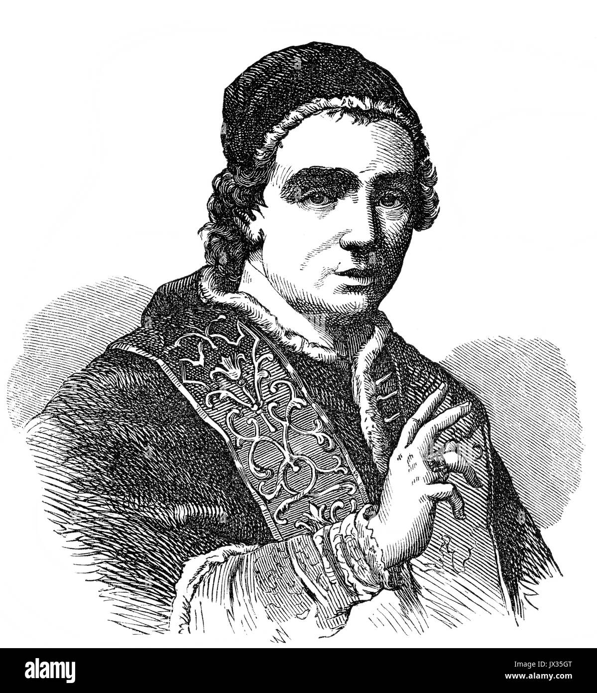 Papa Clemente XIV, 31 Ottobre 1705 - 22 settembre 1774, fu Papa dal 19 maggio 1769 fino alla sua morte Foto Stock