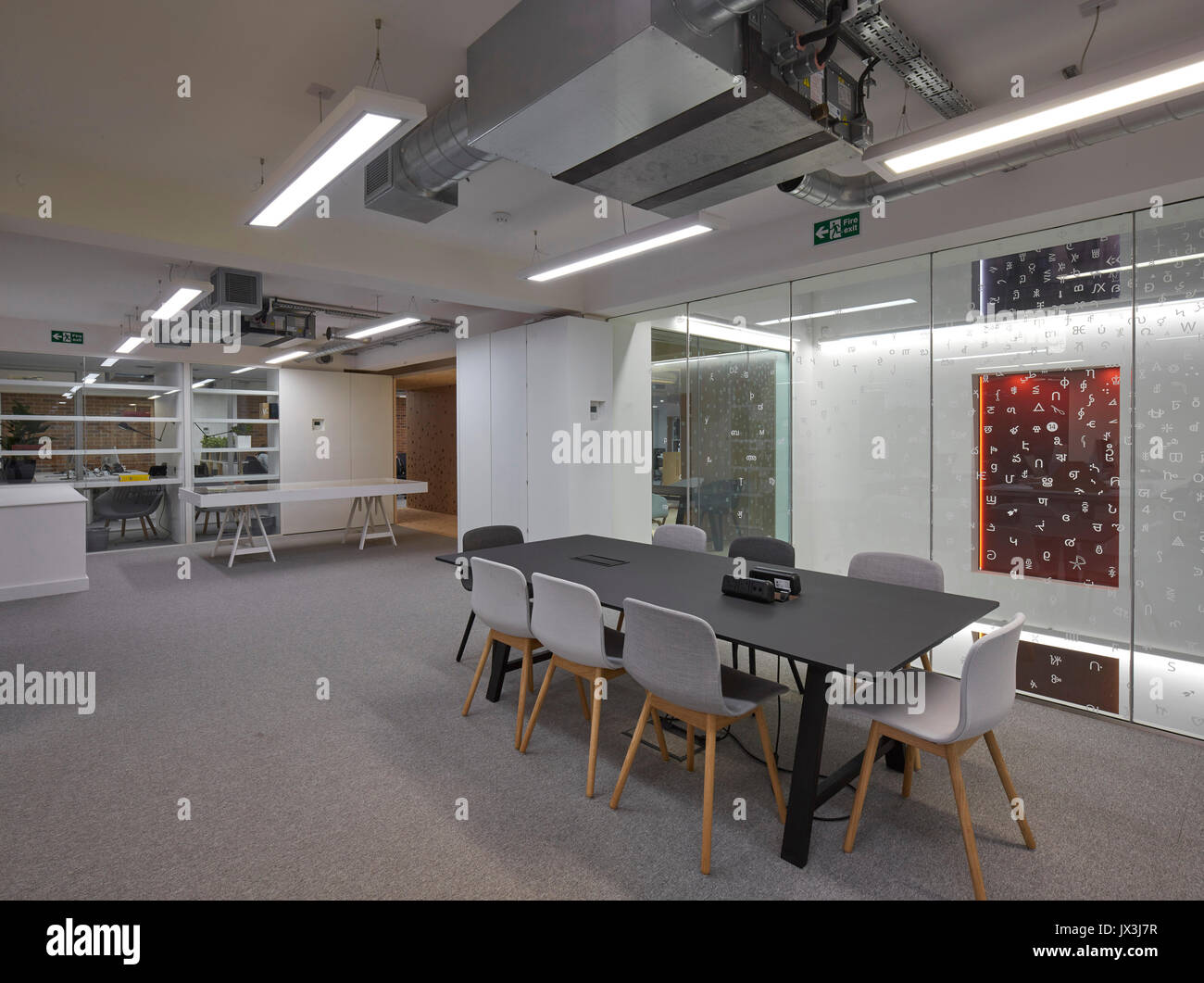 Area di incontro a posteriori. Monotype uffici, Londra, Regno Unito. Architetto: Ben Adams architetti, 2016. Foto Stock