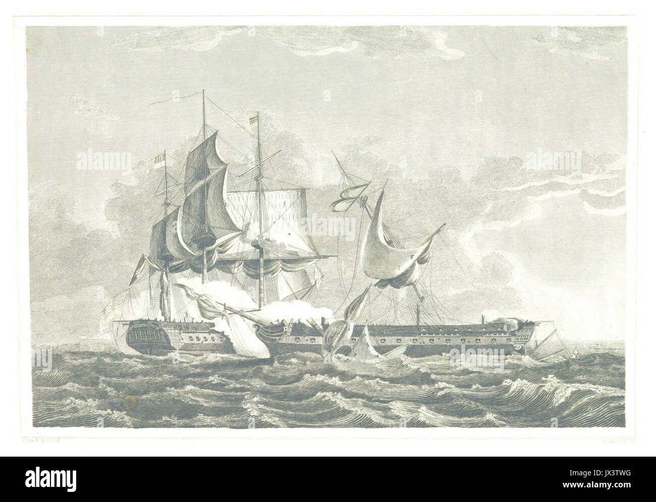 HINTON(1834) 1 371 Battaglia della fregata inglese Gurriere e la fregata statunitense di costituzione Foto Stock